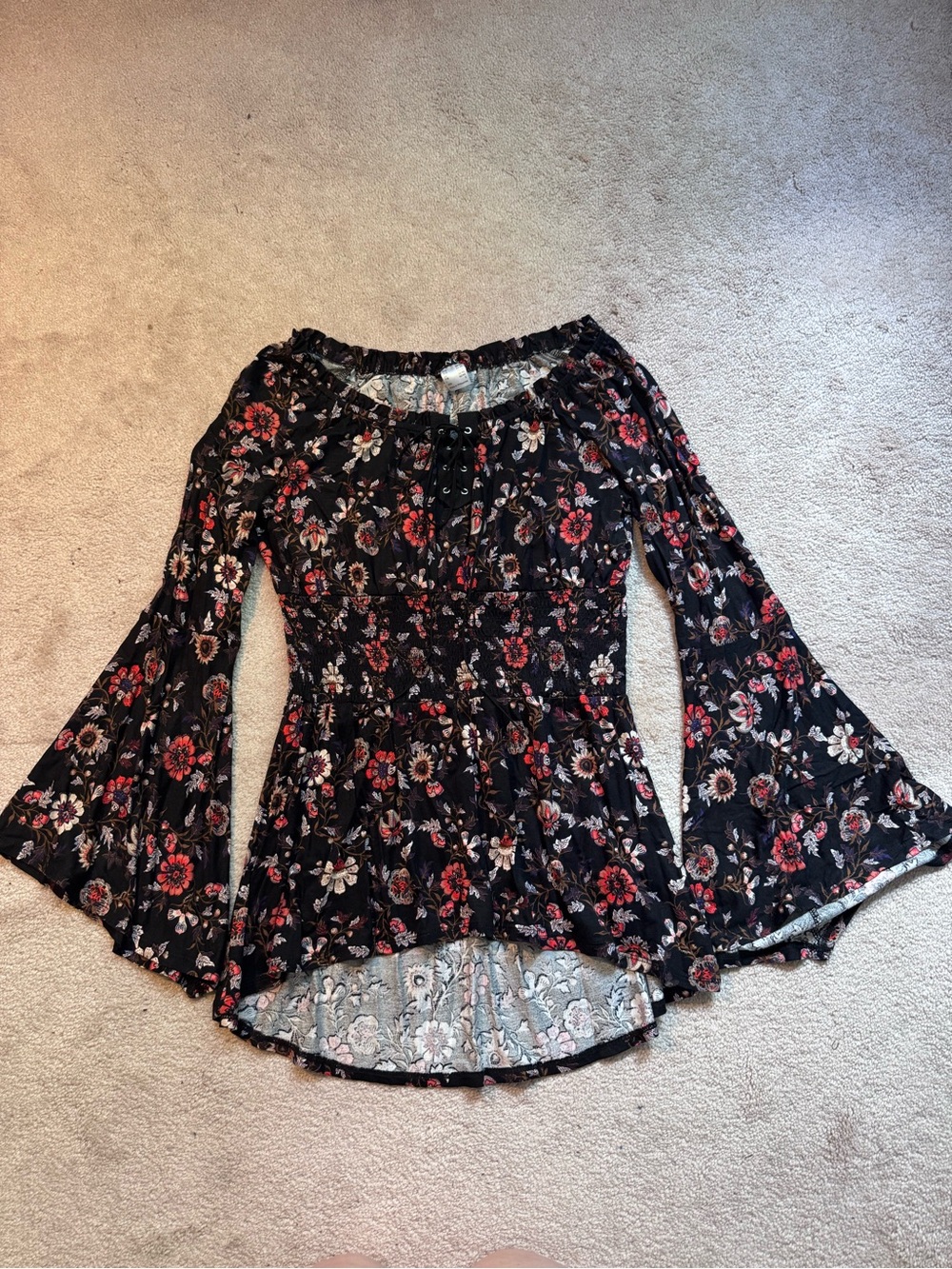 VENUS Black Floral Peplum Off-Shoulder Top